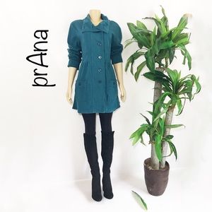 PRANA Teal Sweatshirt Fabric Long Jacket Coat